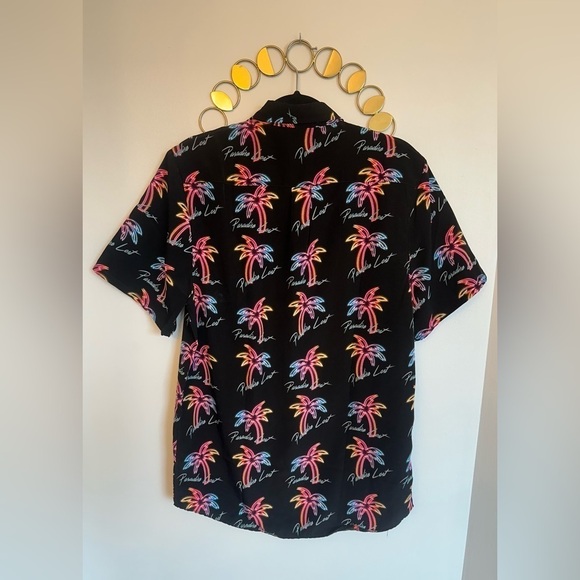 WESC Vaporwave Rainbow  Neon Paradise Lost Palm Trees Button-Down Short-Sleeve - Picture 3 of 3